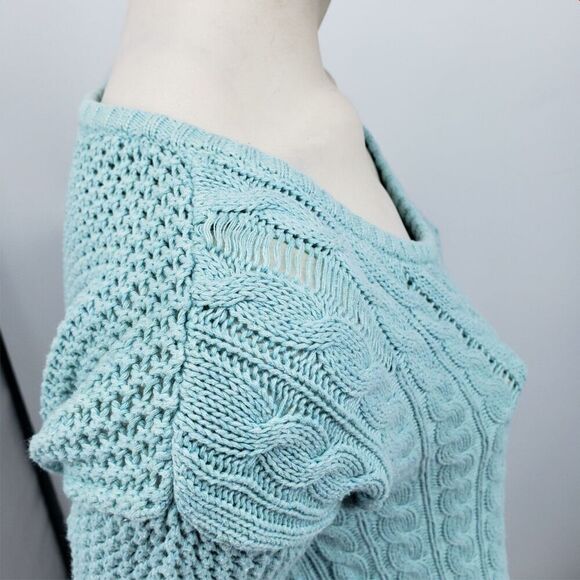 Mossimo Open Knit Tunic Sweater Women's Size Medium Green Scoop Neck Cable *Flaw - Picture 4 of 12